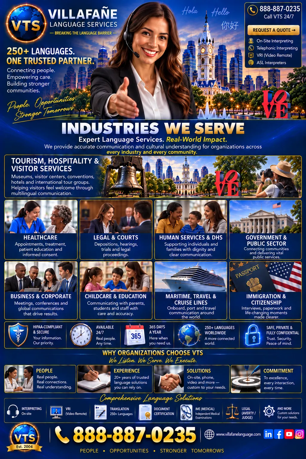 industries served, including healthcare, legal, insurance, government and education